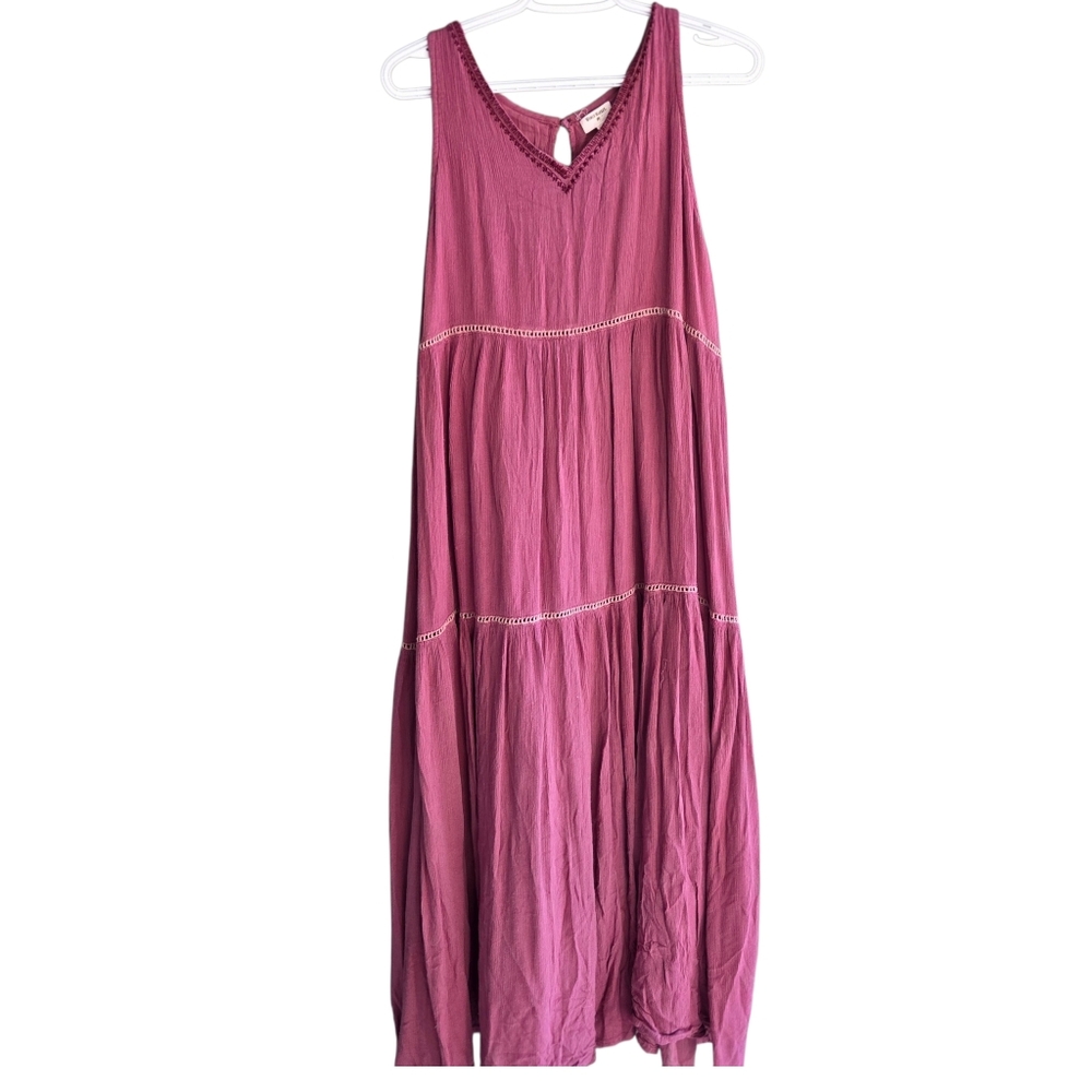 World Market cranberry gauze tiered boho dress s/m